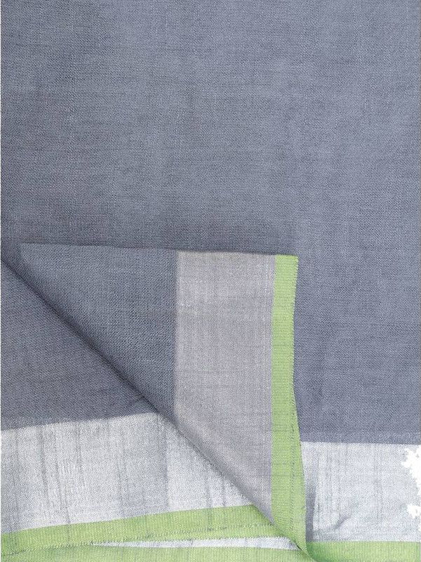Linen Cotton Blend Contrast Handloom Bhagalpuri Saree (Grey-Parrot_Green) - View 4