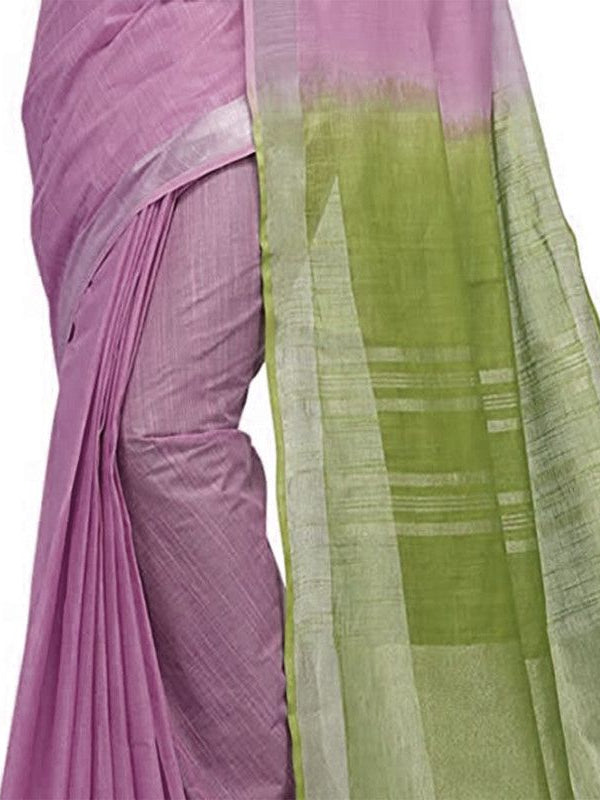Mauve Purple & Moss Green women's Bhagalpuri Handloom Pure Cotton Two Dye Saree With Running Unstitched Blouse Piece - View 6