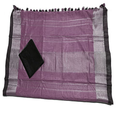 Mounatbatten Pink Bhagalpuri Handloom Linen Slub Blend Saree With Black Contrast Blouse Piece - View 4