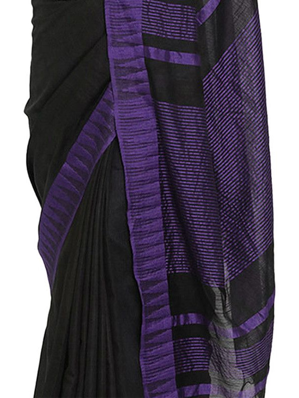 women's Bhagalpuri Handloom Katan Viscous Silk Temple Border Saree Ethnic Wear With Running Unstitched Striped Blouse Piece - View 5