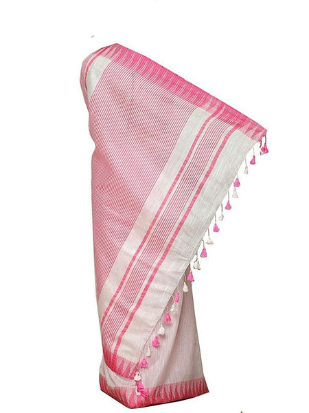 Bhagalpuri Handloom Kota Silk Temple Border Saree And Variation Of Colors With Striped Blouse Piece - View 2