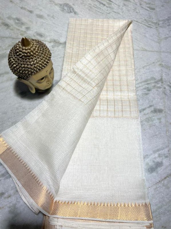Bhagalpuri Handloom Cotton Silk Check Half Body Saree for women's (White)