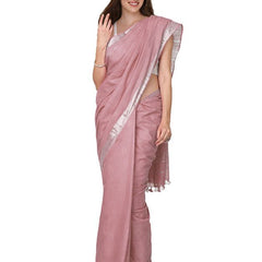 Old Rose Pink women's Cotton Slub Saree With Blouse Piece