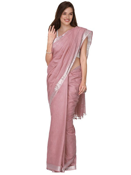 Old Rose Pink women's Cotton Slub Saree With Blouse Piece