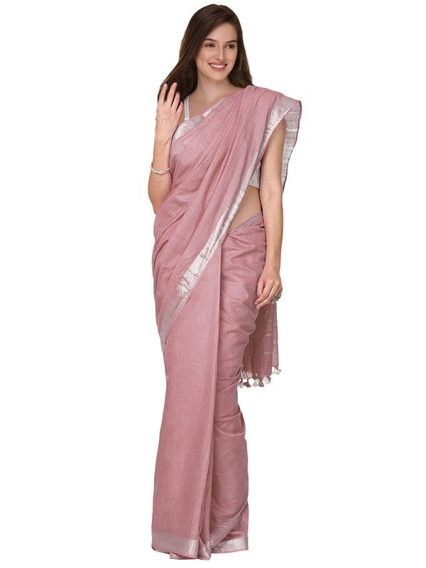 Old Rose Pink women's Cotton Slub Saree With Blouse Piece