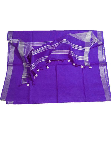 Electric Violet women's Bhagalpuri Linen Saree With Blouse Piece - View 2