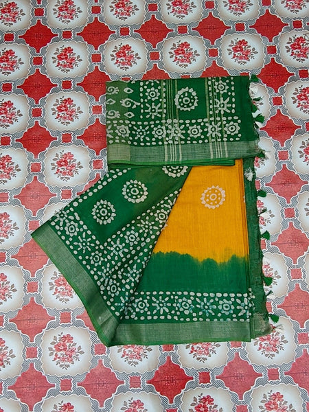 Bhagalpuri Handloom Linen Blend Batik Saree With Running BLouse Piece - View 4