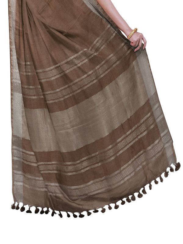 Brown women's Bhagalpuri Handloom Linen Blend Saree And Variation Of Colors With Running Unstiched Blouse Piece - View 3