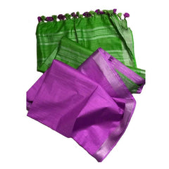 Kelly Green & Orchid Magenta Bhagalpuri Handloom women's Ethnic Wear Cotton Slub Blend Two Dye Saree With Running Unstitched Blouse Piece
