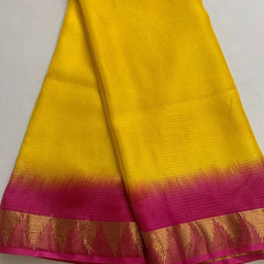 Temple Border Handloom Two Dye Organza Net Saree (Yellow_Hot_Pink)