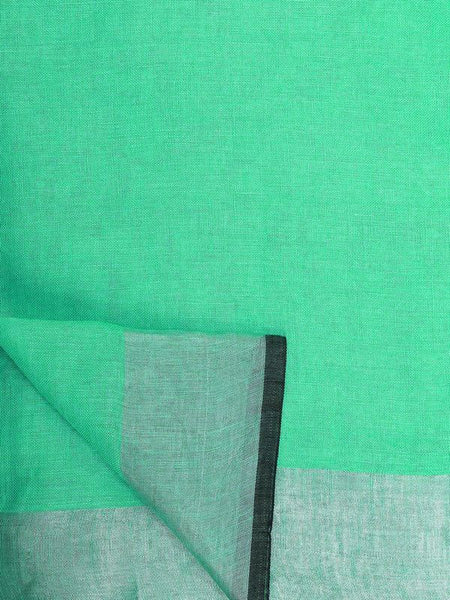 Turquoise women's Bhagalpuri Blend Linen Saree With Black Pipine Contrast Blouse Piece - View 3