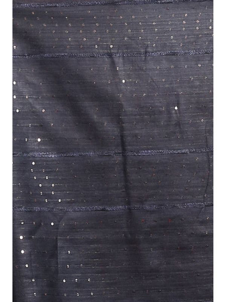 Handloom Cotton Silk Striped Sequin Pallu Bhagalpuri Saree (Black) - View 4