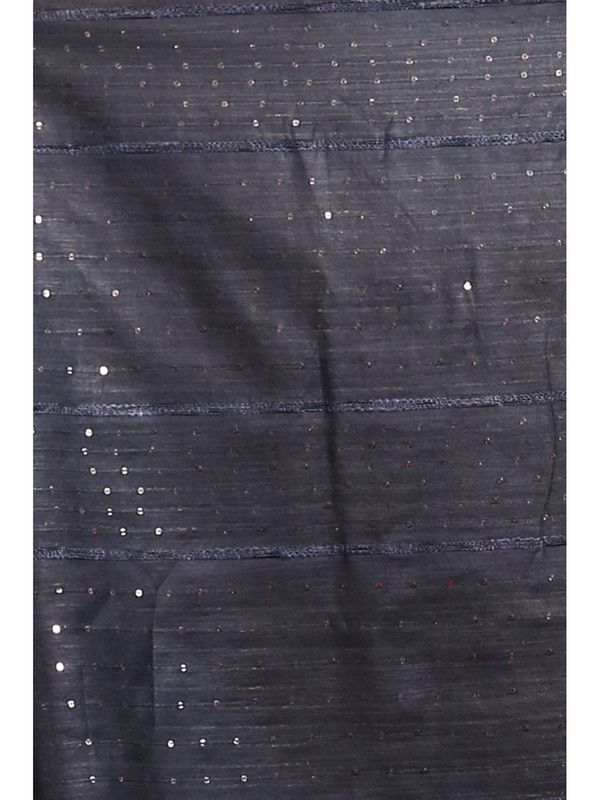 Handloom Cotton Silk Striped Sequin Pallu Bhagalpuri Saree (Black) - View 4