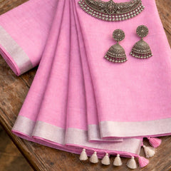 Bhagalpuri Handwoven Cotton-linen Blend Saree With Running Blouse Piece(Baby Pink)