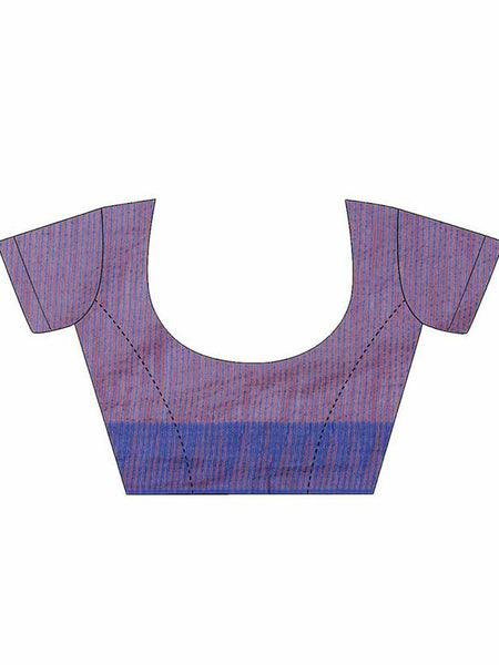 Light Carol Red women's Bhagalpuri Handloom Kota Silk Temple Border Saree And Variation Of Colors With Striped Blouse Piece - View 4