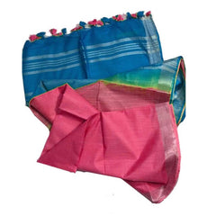 Mooonstone Cyan & Power Pink women's Bhagalpuri Ethnic Wear Handloom Cotton Linen Blend Zari Border Two Dye Saree With Running Unstitched Blouse Piece