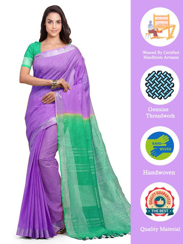 Bhagalpuri Handloom Linen Cotton Blend Two Dye Saree With Running Unstitched Blouse Piece - View 3