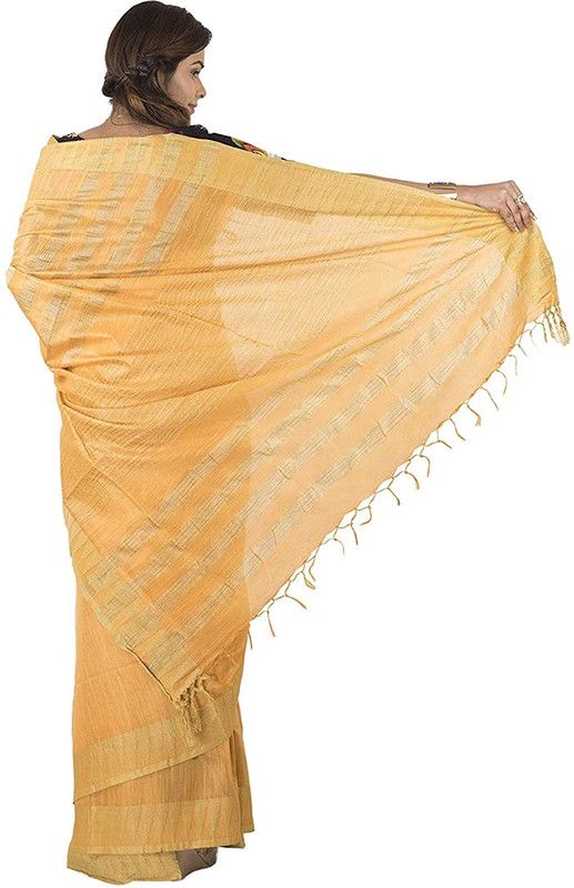 Yellow-Gold women's Bhagalpuri Handloom Kota Silk Temple Border Saree And Variation Of Colors With Striped Blouse Piece - View 7