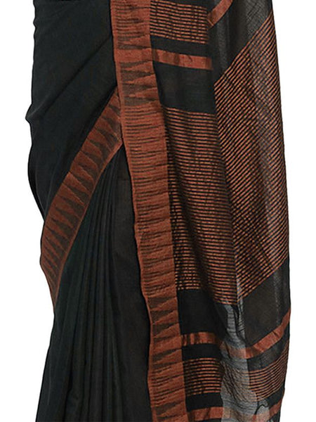 Bhagalpuri Handloom Katan Viscous Silk Temple Border Saree Ethnic Wear With Running Unstitched Striped Blouse Piece - View 2