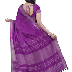 Electric Purple women's Bhagalpuri Handloom Linen Blend Saree And Variation Of Colors With Running Unstiched Blouse Piece - View 2