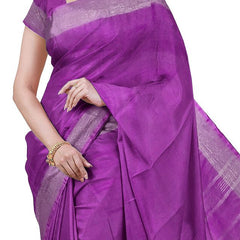Electric Purple & Green women's Bhagalpuri Handloom Cotton-Linen Blend Saree Combo (Pack Of 2) With Running Unstiched Blouse Piece - View 3