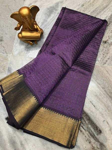 Cotton Silk Handloom Bhagalpuri Wide Border Check Saree (Gold-Mountbatten_Brown)