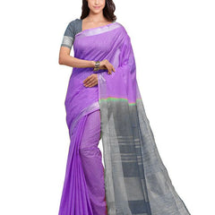 Lilac Purple & Grey women's Bhagalpuri Handloom Linen Slub Blend Two Dye Saree With Running Unstitched Blouse Piece - View 2