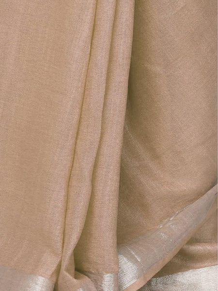 Tan Brown women's Cotton Slub Saree With Blouse Piece - View 3