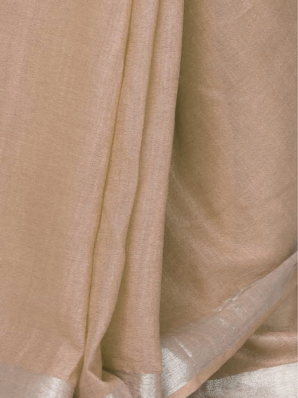 Tan Brown women's Cotton Slub Saree With Blouse Piece - View 3