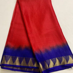 Two Dye Organza Net Temple Border Bhagalpuri Saree (Red & Duke_Blue)