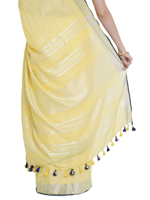 Daisy Yellow women's Bhagalpuri Handloom Cotton Linen Blend Saree With Contrast Unstiched Blouse Piece - View 6