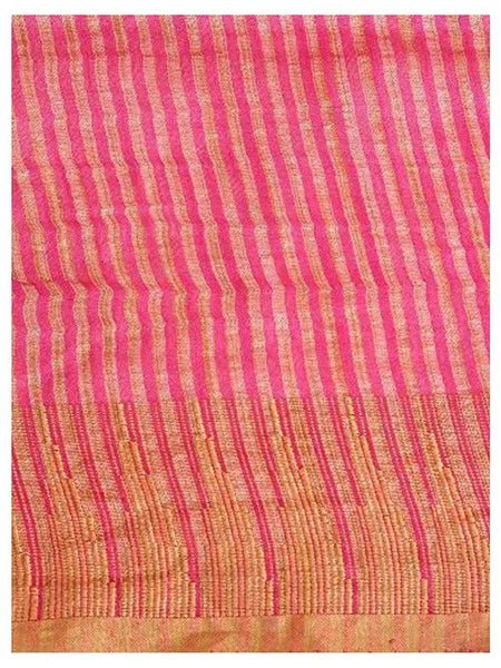 Deep Pink women's Bhagalpuri Handloom Kota Silk Temple Border Saree And Variation Of Colors With Striped Blouse Piece - View 2