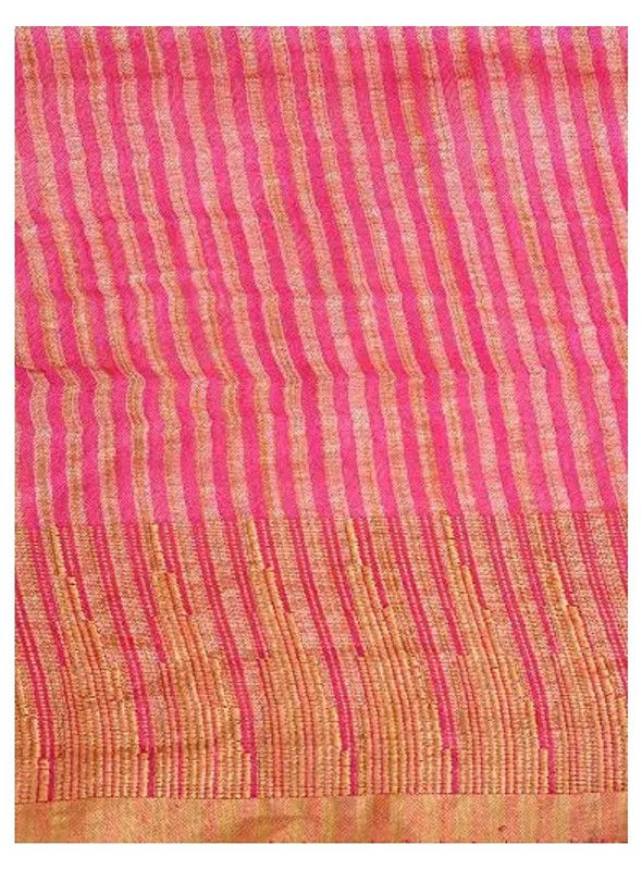 Deep Pink women's Bhagalpuri Handloom Kota Silk Temple Border Saree And Variation Of Colors With Striped Blouse Piece - View 2