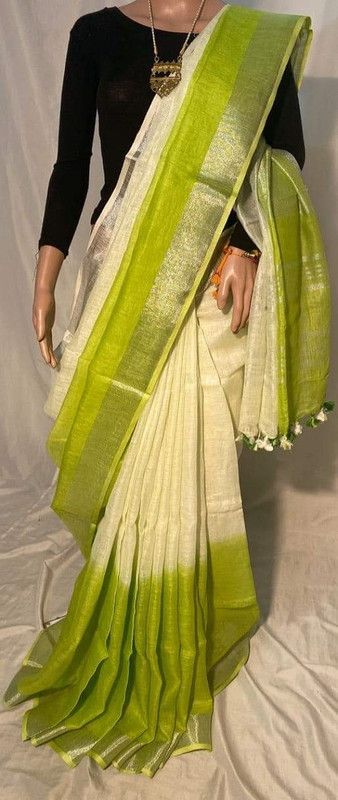 Two Dye Handloom Linen Saree with Blouse Piece