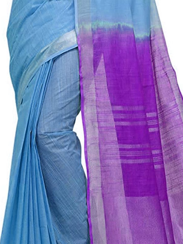 Pacific Cyan & French Violet women's Bhagalpuri Handloom Ethnic Wear Linen Two Dye Saree With Running Unstitched Blouse Piece - View 5