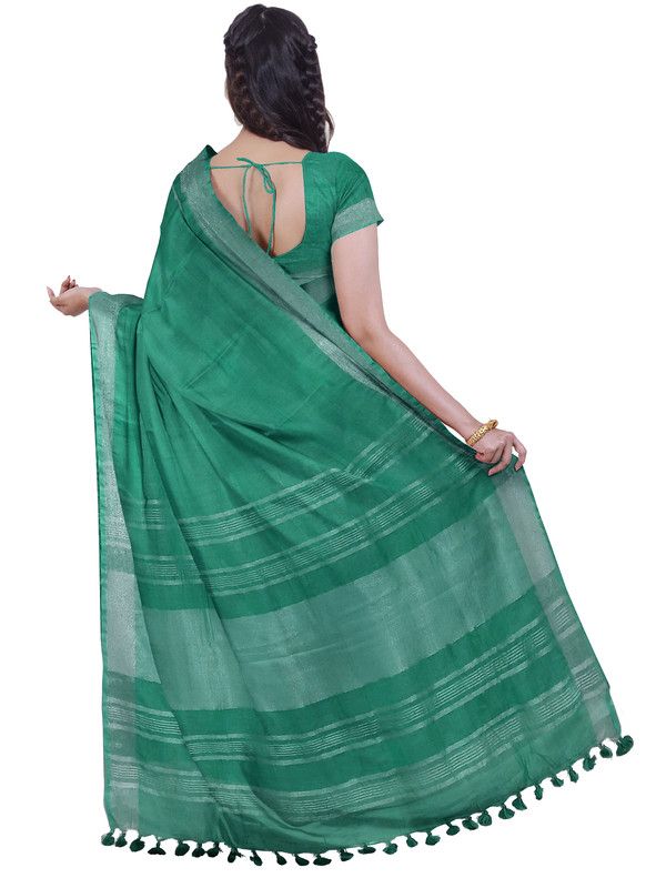 Mint Green women's Bhagalpuri Handloom Linen Blend Saree And Variation Of Colors With Running Unstiched Blouse Piece - View 2