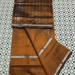 Cotton Handloom Mangalagiri Silk Saree with Temple Border (100212 Golden_Brown)