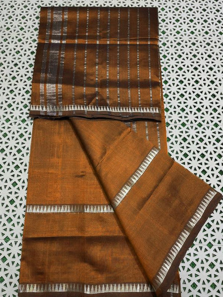 Cotton Handloom Mangalagiri Silk Saree with Temple Border (100212 Golden_Brown)
