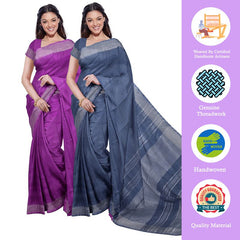 Bhagalpuri Handloom Cotton-Linen Blend Saree Combo (Pack Of 2) With Running Unstiched Blouse Piece - View 2