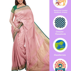Baby Pink women's Bhagalpuri Handloom Cotton Linen Blend Saree With Contrast Unstiched Blouse Piece - View 2