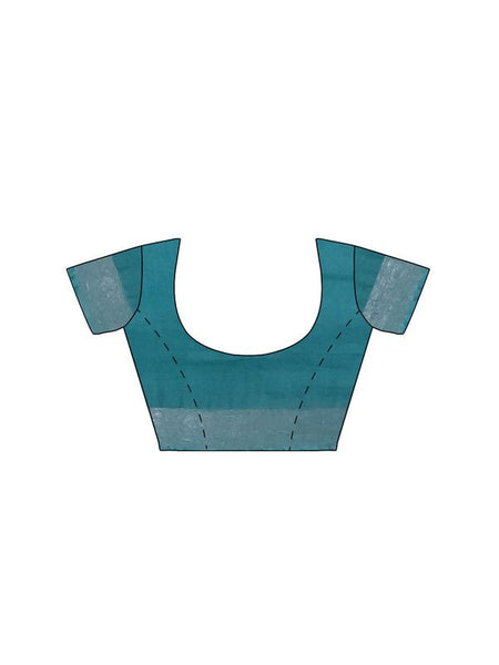 Cyan women's Bhagalpuri Handloom Linen Blend Saree And Variation Of Colors With Running Unstiched Blouse Piece - View 5