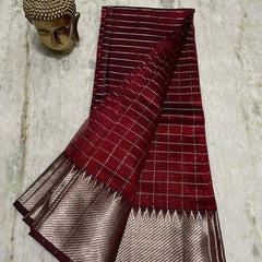 Cotton Silk Handloom Bhagalpuri Wide Border Check Saree with Free Blouse Piece