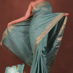 Handloom Silk Bhagalpuri Striped Sequins Turquoise Saree