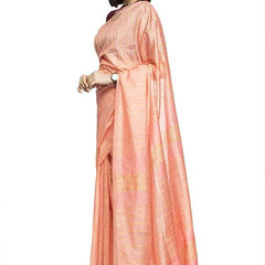 Bollywood Kota Silk Striped Handloom Apricot Orange Saree - View 3