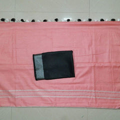 Pink-Black women's Handloom Bhagalpuri Cotton Linen Blend Saree Ethnic Wear With Contrast Unstitched Blouse Piece - View 4