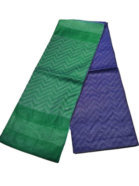 Handloom Semi Tussar Silk Two Dye Bhagalpuri Saree for women's with Striped Pallu (12507 Pigment_Green & Astrae_Blue)