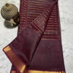 Bhagalpuri Handloom Cotton Silk Check Half Body Saree for women's (Burgundy_Brown) - View 2