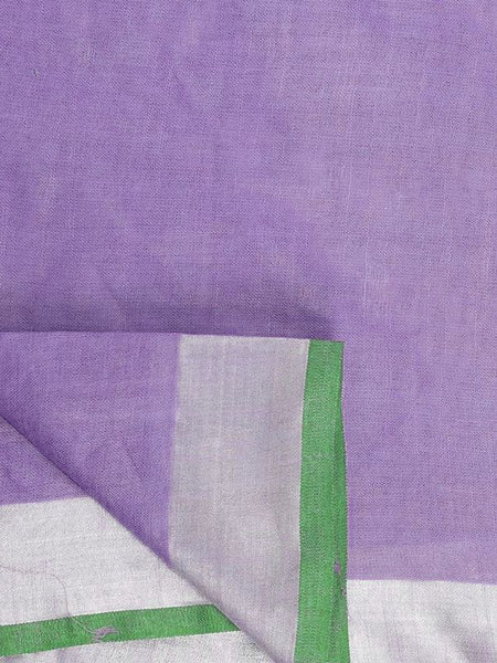 Lavender Purple women's Handloom Bhagalpuri Linen-Cotton Saree With Contrast Blouse Piece - View 3