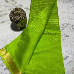 Bhagalpuri Handloom Cotton Silk Check Half Body Saree for women's (Limade_Green)