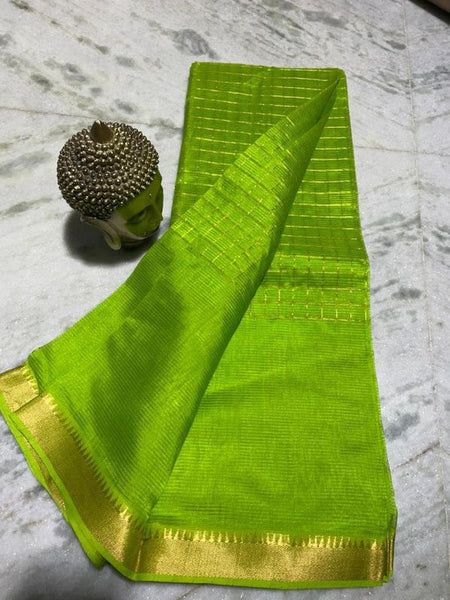 Bhagalpuri Handloom Cotton Silk Check Half Body Saree for women's (Limade_Green)